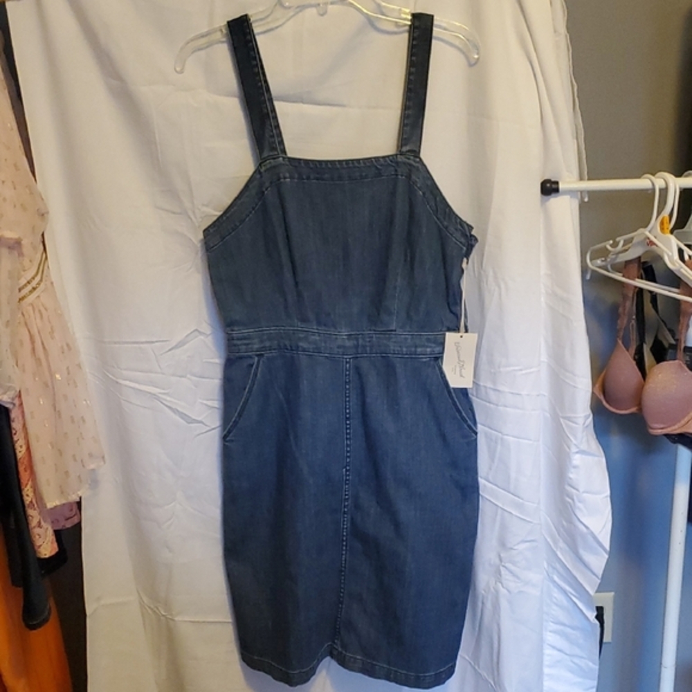 Medium Blue Denim Sleeveless Square Neck Midi Dress